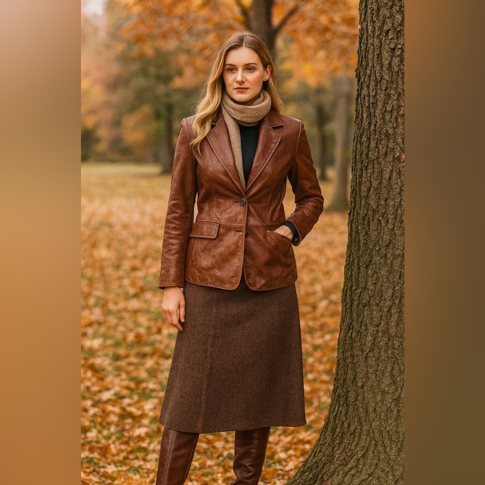 Curated Bundle: INC Women's Leather Jacket With A Frame Tweed Skirt.
